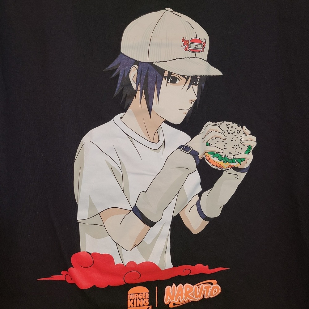 Cross over Naruto X Burger King Sasuke T-Shirt Collector Exclusive Sz Large RARE